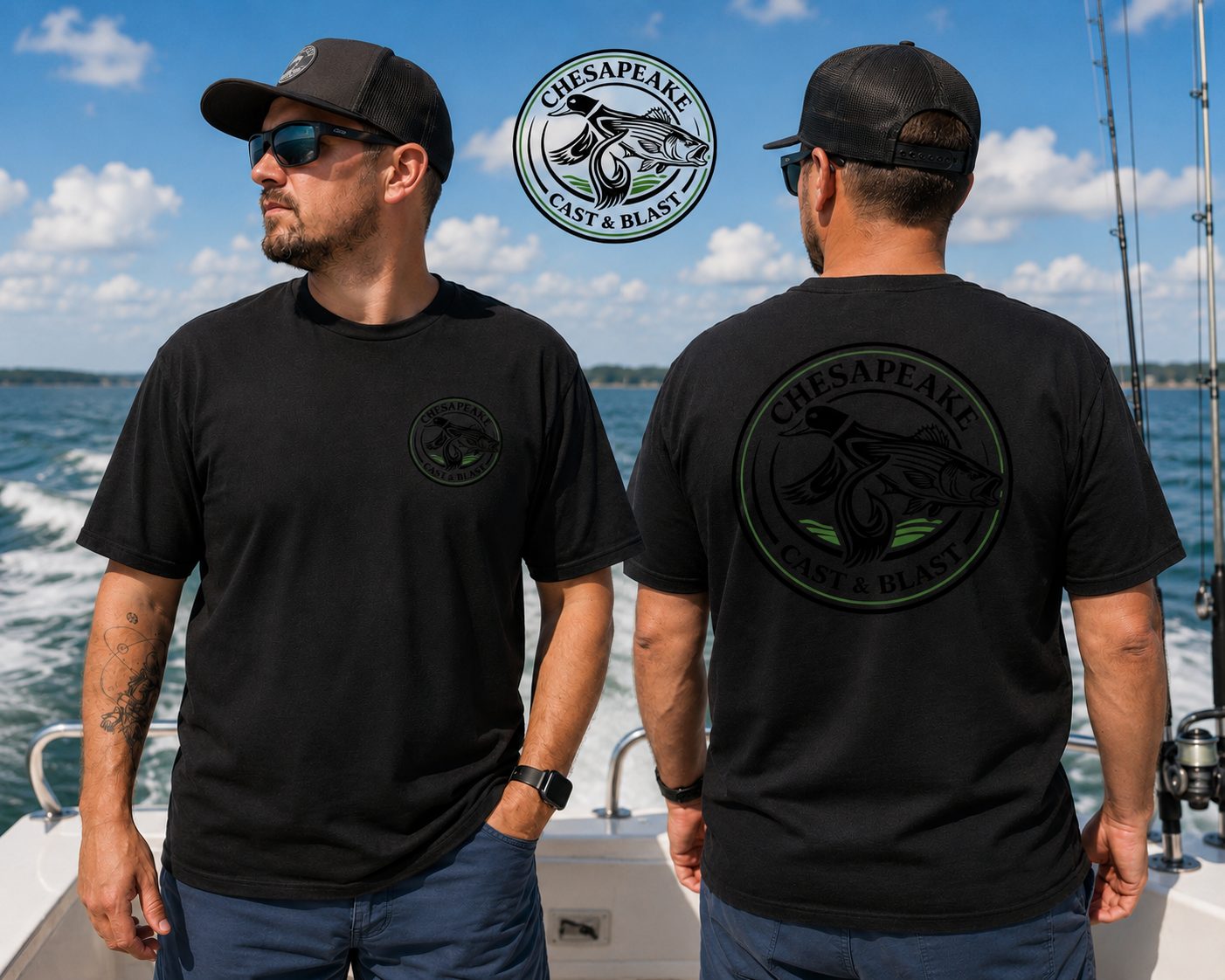 Black Chesapeake Cast and Blast shirt with the circular logo